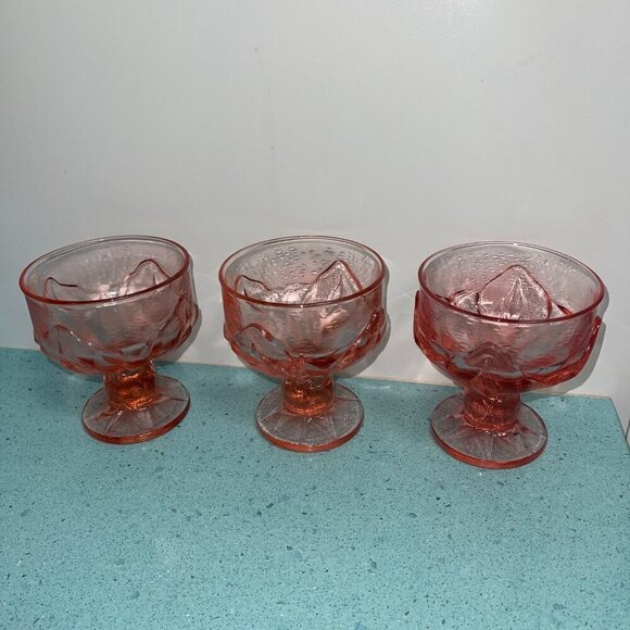 Tiffin Franciscan Vintage Champagne Glass Set Of 3 Pink Lotus Flower Sherbet - Picture 6 of 6
